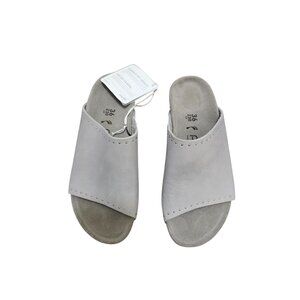 NWT Papillio By Birkenstock Women's Gray Leather Studded Wedge Slide Sandals Siz